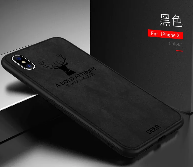Тканевый чехол с оленем для телефона iphone XS MAX XR X 7 8 Plus, чехол для iphone 6s Plus X 10 XS MAX XR, Ударопрочный Мягкий чехол - Цвет: Black