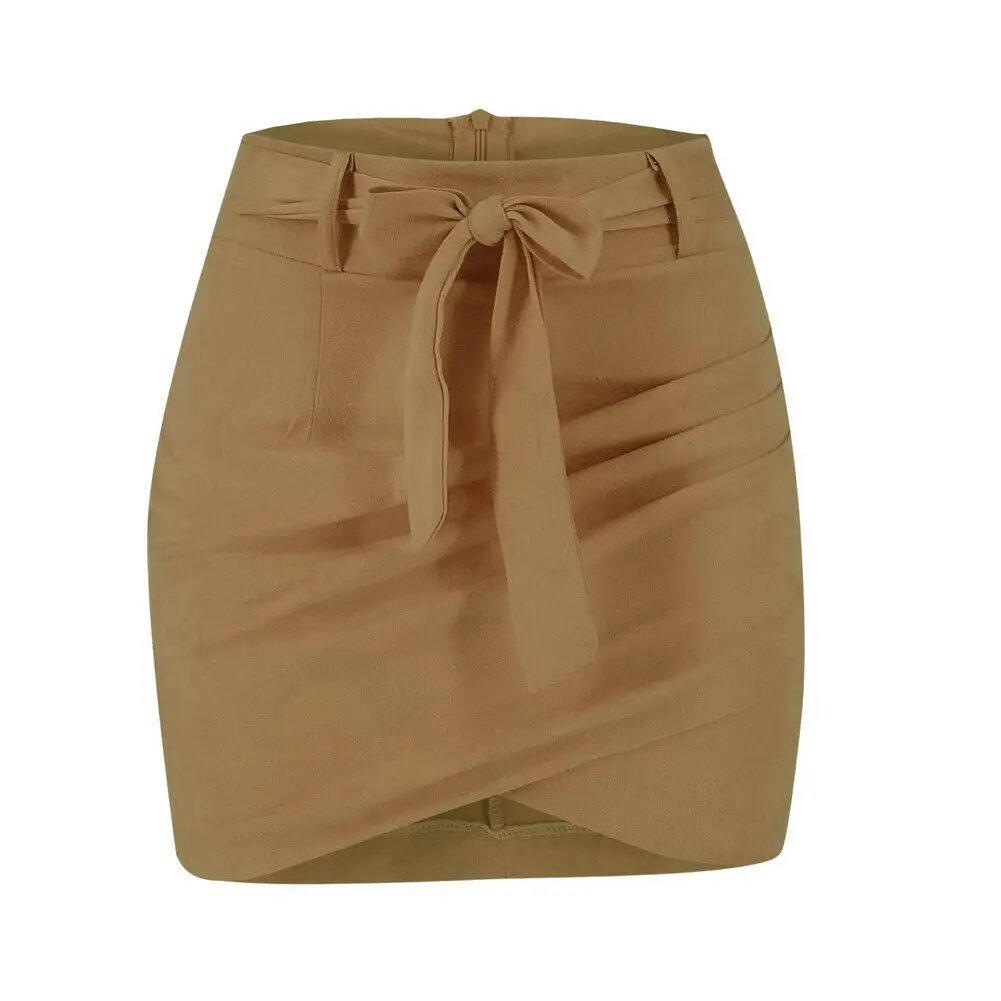 Асимметричный ремень замшевые юбки женские облегающие кожаные весенние юбки новые сексуальные уличные Бандаж с высокой талией короткие юбки femme - Цвет: Хаки