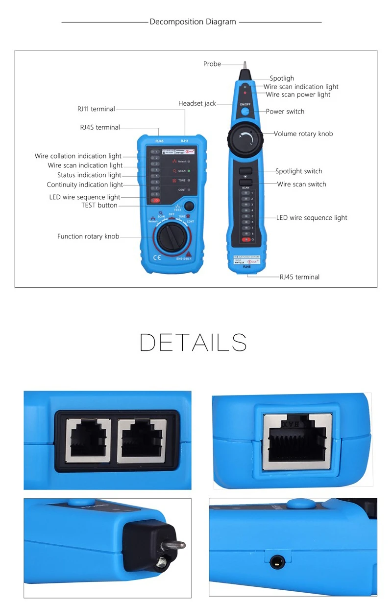 BSIDE FWT11 RJ11 RJ45 Wire Tracker Tracer Telephone Ethernet LAN Network Cable Continuity Tester Detector