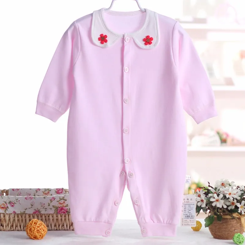 New Baby Rompers Long Sleeve Coveralls For Newborn Solid Cotton Infant Romper Soft Boys Girls Jumpsuit Baby Clothes With Flower (2)
