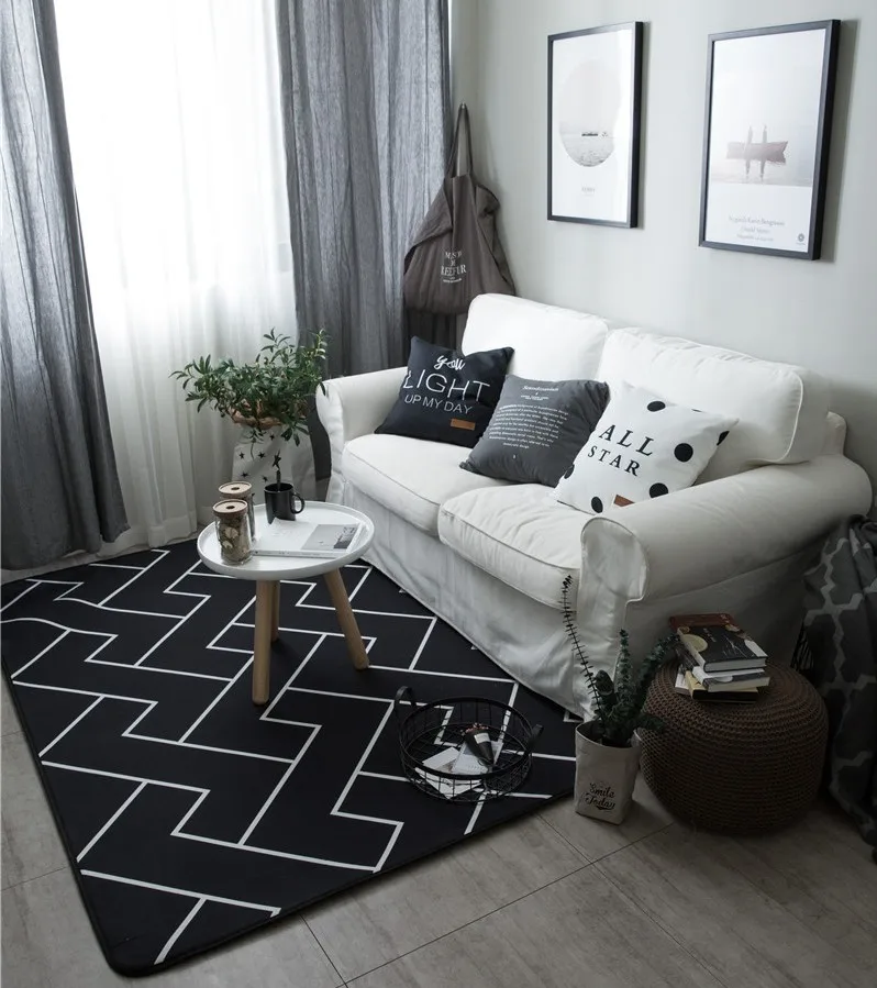 2 размера модный коврик и ковер для дома, гостиной, Бархатная поверхность, ковер для спальни, замшевый ковер, мягкий напольный коврик, маленький черный коврик