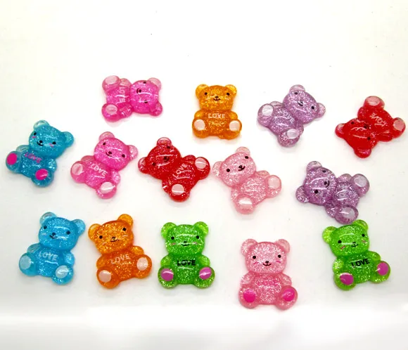 50Pcs Mixed Resin Bears Decoration Crafts Flatback Cabochon Scrapbooking Embellishments Beads Diy Accessories