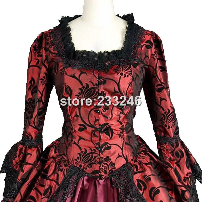 Лидер продаж, длинное платье с красным принтом в викторианском стиле, вечерние платья, женские костюмы с рюшами в театральном стиле, 19 век