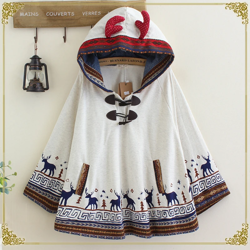 

Japaneses Style Coat Jackets Women Deer Pattern Printed Loose Size Pullover Jackets Female Cute Girls Autumn Winter Outwear 2018
