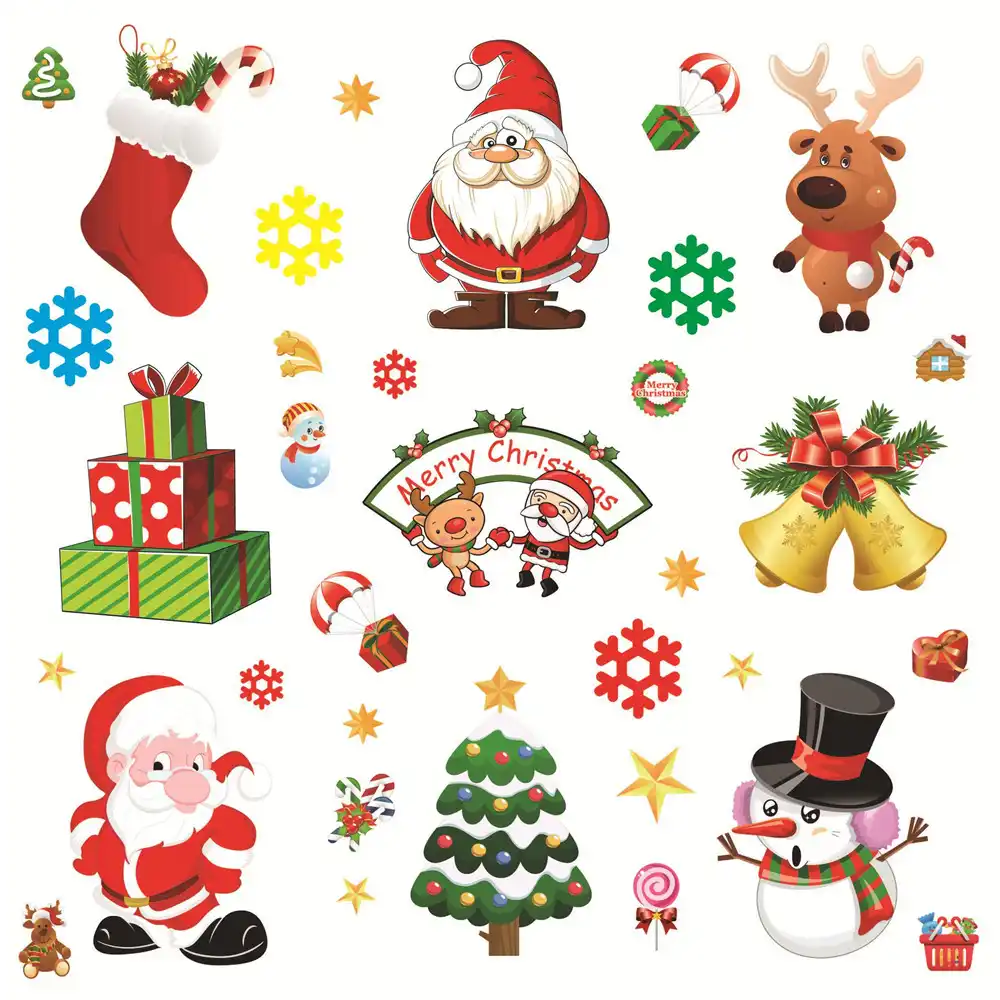 Christmas Stickers Vinyl Window Decor Xmas Decal Snowflakes Wall Art Santa Claus
