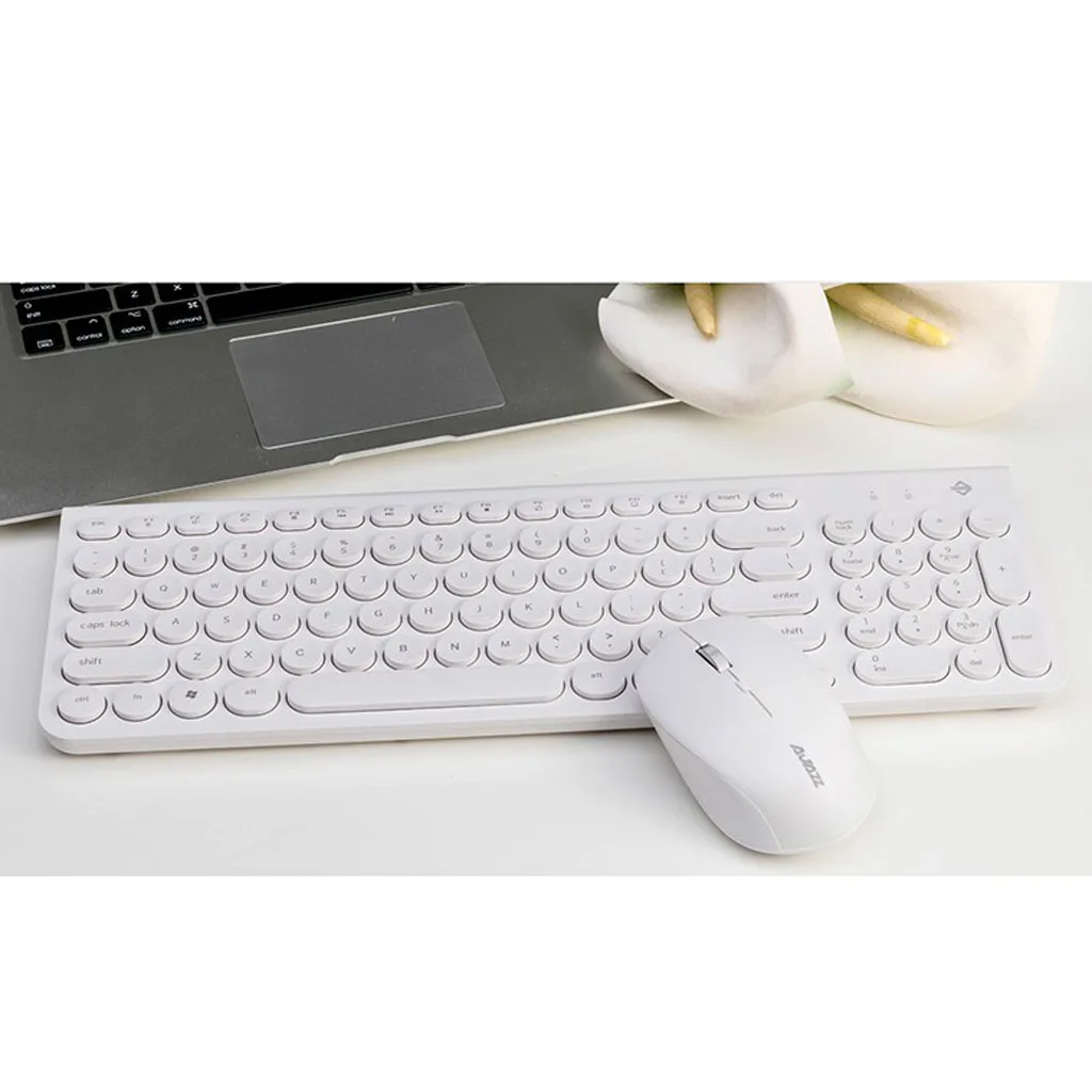 Wireless Keyboard Mouse Set Gaming Combo Bundle for Computer Laptop White