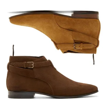 

Nice Handmade Winter Buckle Kanye West Boots Chelsea Shoes Real Leather Martin Style Boots Shoes Casual Motorcycle Men Shoes Mid