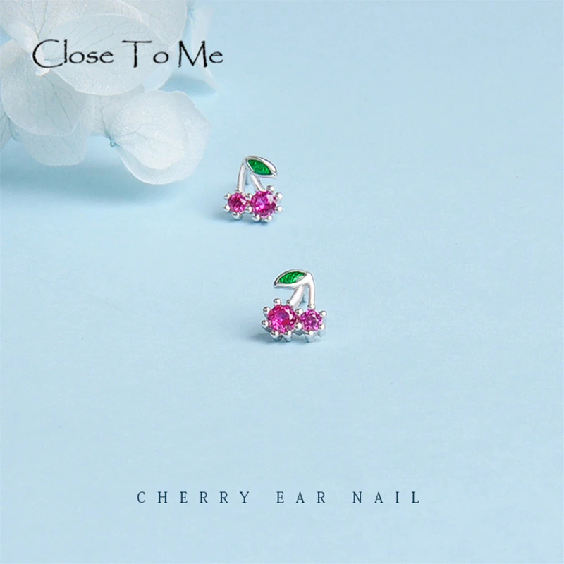 

Close To Me Real S925 Sterling Silver Creative Handmade Fine Jewelry Cute Cherry Simple Stud Earrings for Women