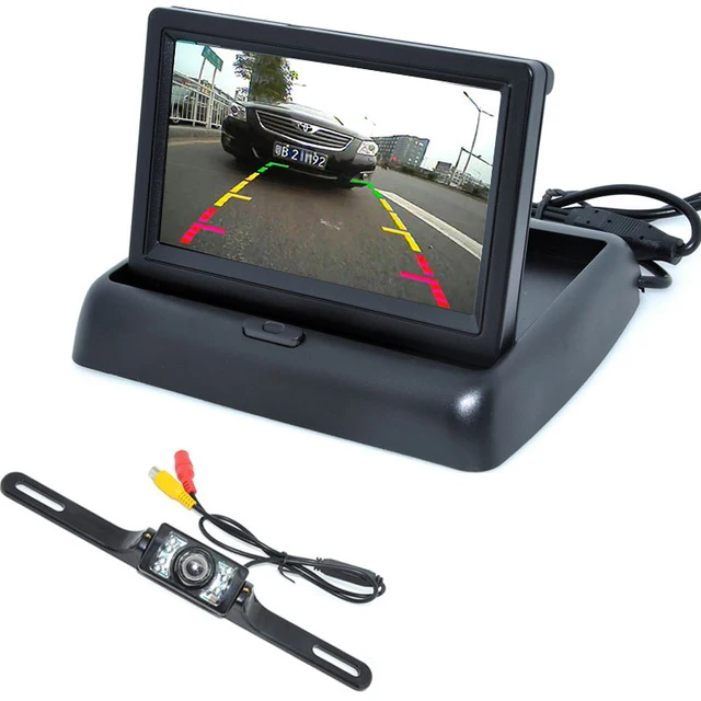 

7LED Night Vision backup camera + 4.3"LCD Car Foldable Monitor Parking Assistance Universal Car CCD Rear View reverse Camera