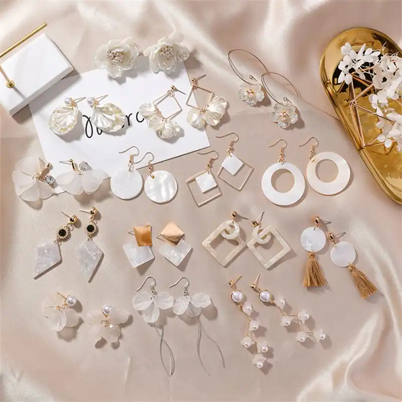 2 * Корейские лепестки оболочки геометрические прозрачные ацетатные Асимметричные Длинные серьги простые филиалы массивные серьги женские...