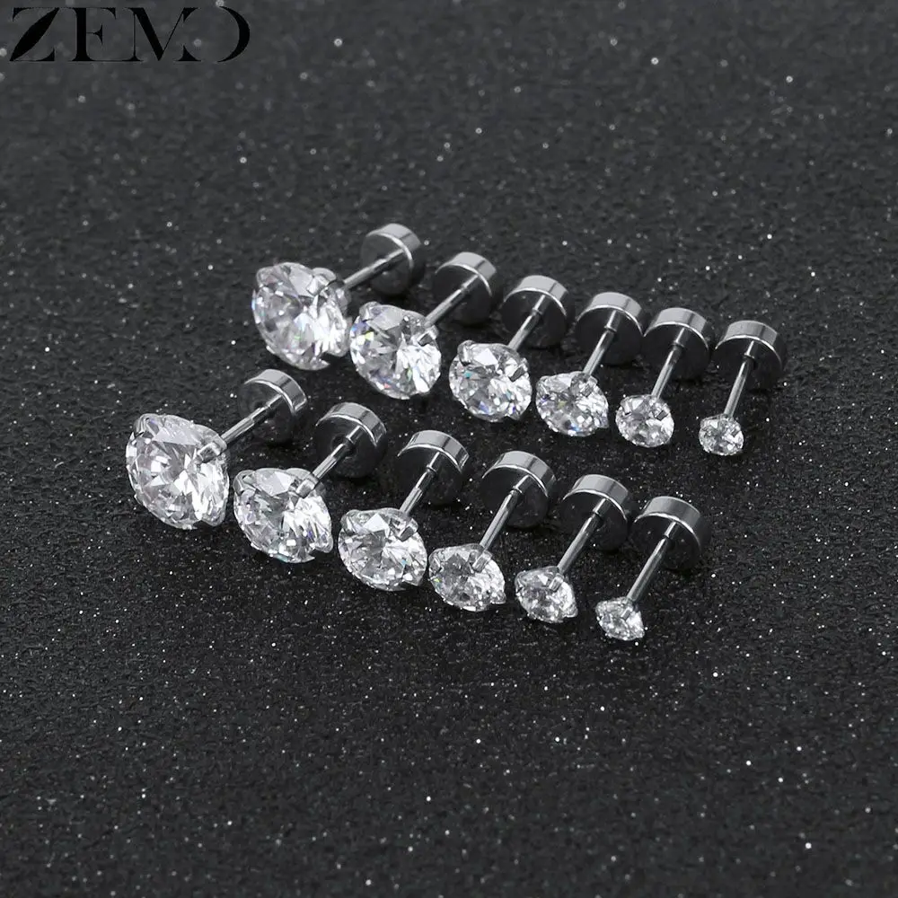 ZEMO 6 пар круглые циркониевые серьги-гвоздики женские серьги-спирали из нержавеющей стали серьги-гвоздики хрящевой пирсинг ювелирные изделия для ушей
