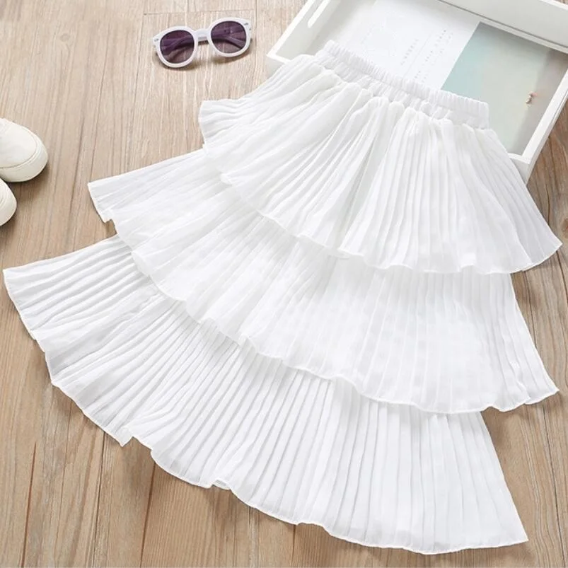 Весенне-летняя одежда для детей юбки для девочек белая юбка-пачка принцессы с оборками для девочек, многослойные юбки для маленьких девочек - Цвет: white kids skirts