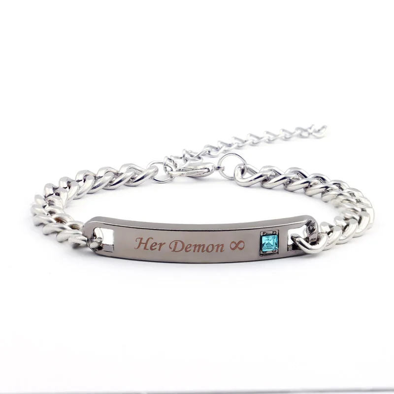 Браслет с надписью His Angel & Her Demon|bracelet stainless steel|bracelet steel menstainless men |