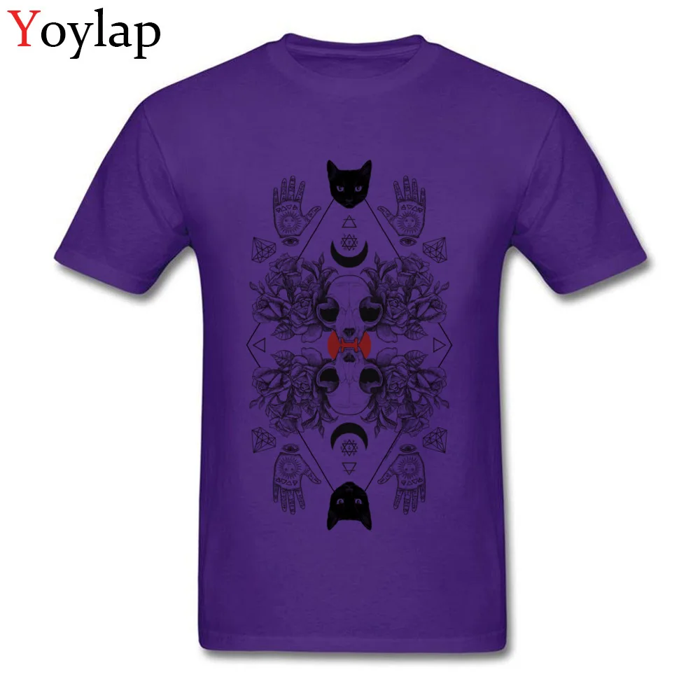 Prevailing Printing Tops T Shirt O Neck Fall Pure Cotton Short Sleeve T-Shirt for Men Symmetric Alchemy Printed On Tee-Shirt purple