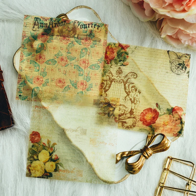 Floral Self Adhesive Stickers Vintage Vellum Flowers for Scrapbooking Happy Planner/Card Making/Journaling