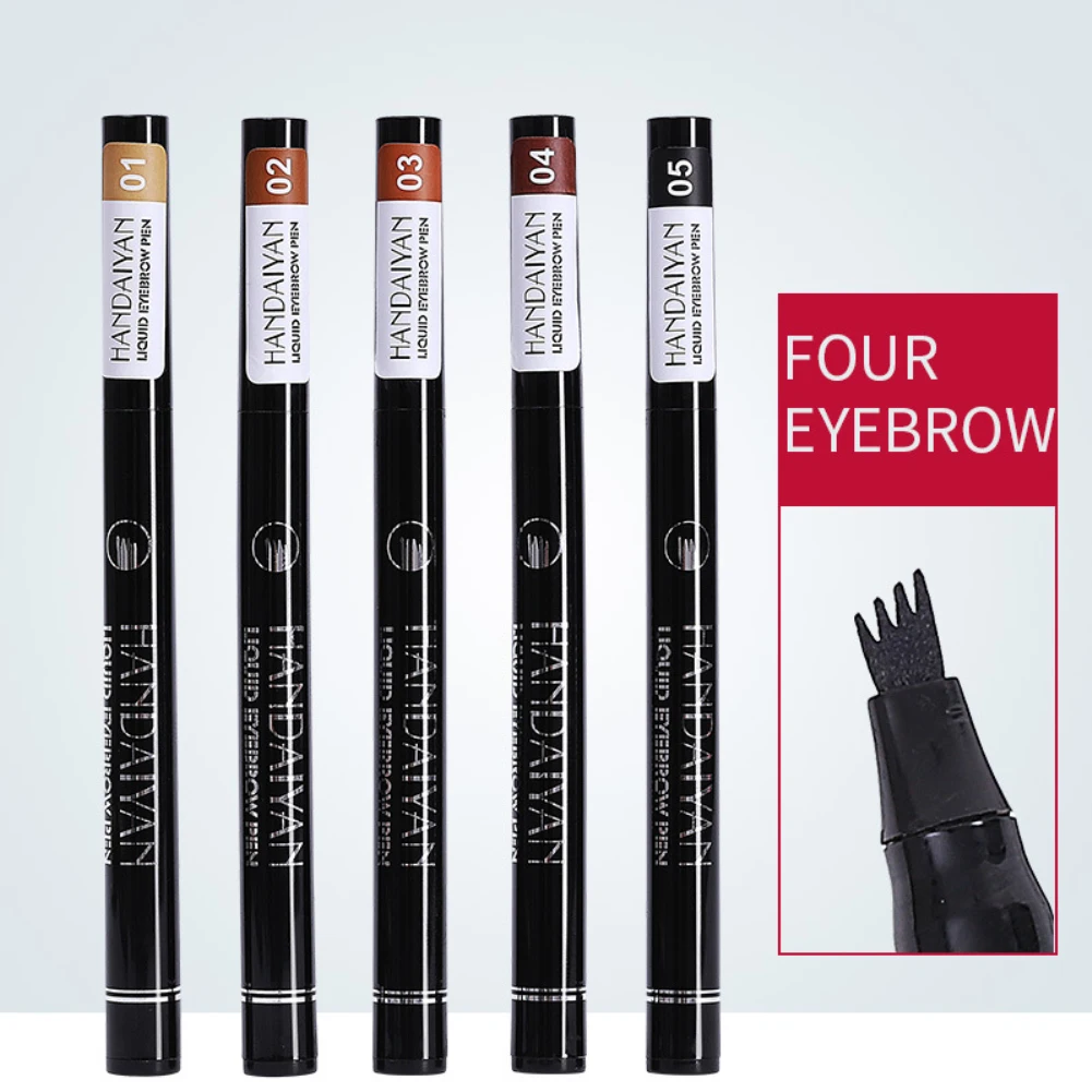 Жидкий карандаш для бровей HANDAIYAN, 4 насадки, ручка для рисования бровей, тату, черный, коричневый цвет, Водостойкий карандаш для бровей, подтягивающий макияж, TSLM1
