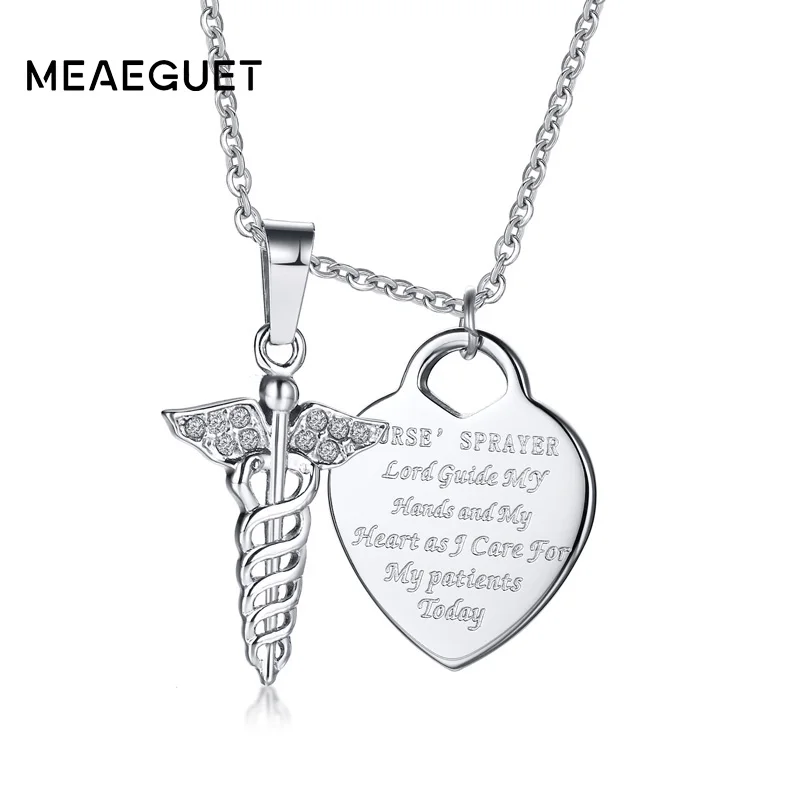 

Meaeguet Bling Medical Caduceus Logo Pendant Stainless Steel Nurse Crystal Necklace For Women Casual Accessories
