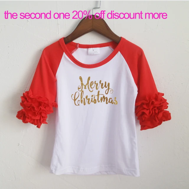 Merry Christmas T shirt for girls wholesale Glitter printed shirts 3/4