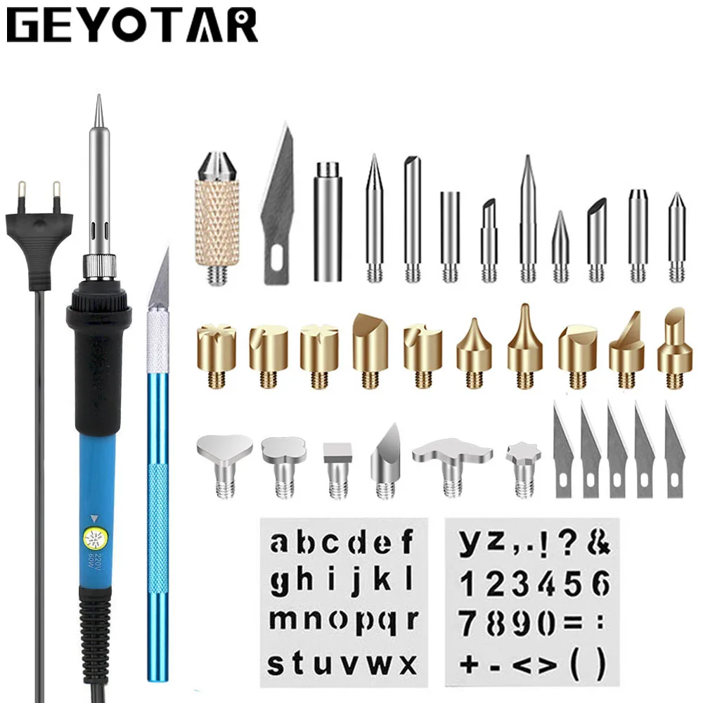 

EU 220V 60W Adjustable Soldering Iron kit Carving Pyrography Tool Wood Embossing Burning Soldering Pen Soldering Welding Tips
