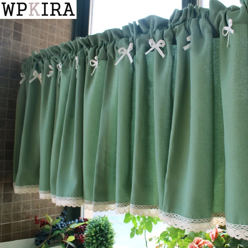 

Blue Small Plaid Curtains With Lace Cafe Curtains Kitchen Short Curtain Semi-shade Small Short Curtain Fashion A050&20