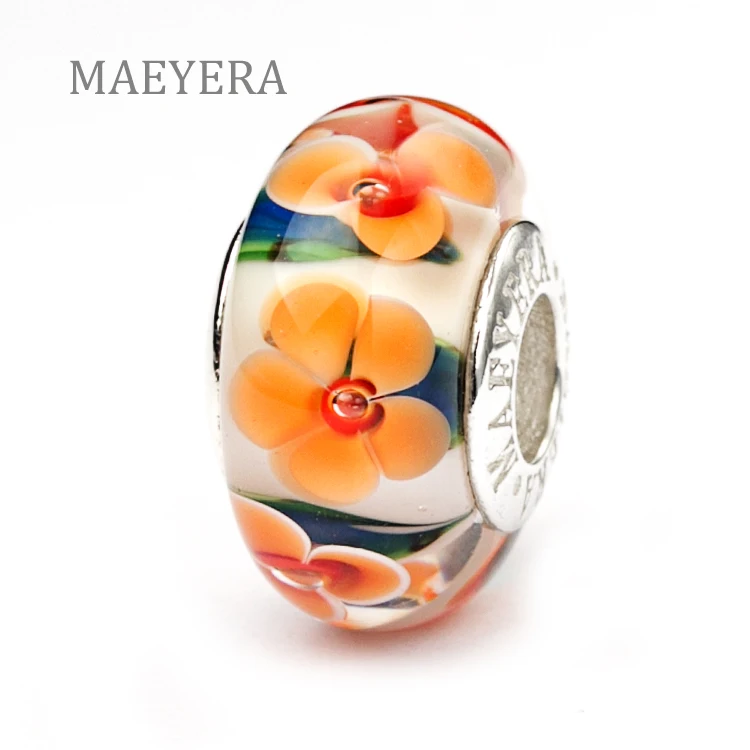 Подлинные искусственные серебряные бусины MAEYERA в виде красных цветов из
