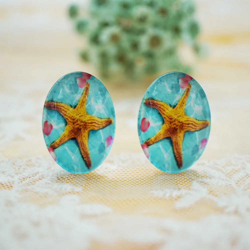 

10PCS/lot oval 13MM X 18MM starfish Glass Cabochon for bracelet necklace women earring rings brooch DIY Jewelry hand made supply