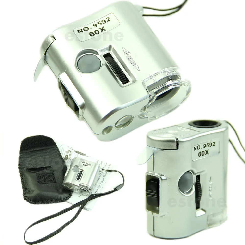 

60 X Microscope Jeweler Loupe Lens Illuminated Magnifier Glass With LED UV Light