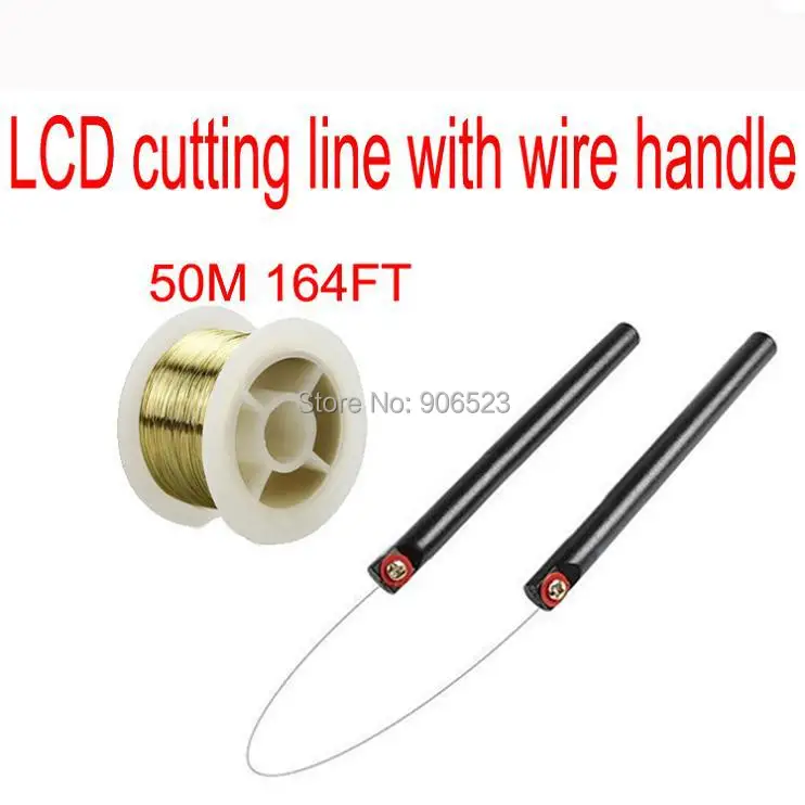 

Free shipping 164FT 50m 0.11mm Golden Molybdenum Wire Cutting line with Wire tool Handle Bar for Iphone LCD Screen Separator