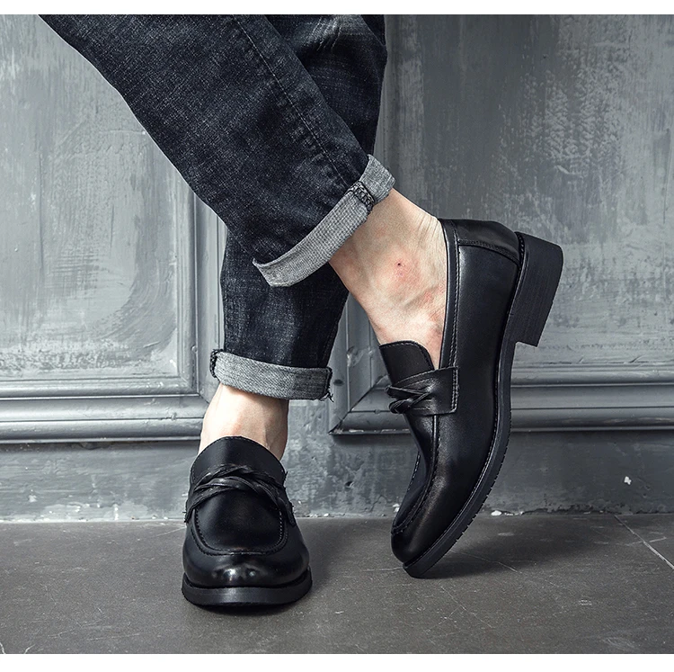 ZERO MORE/мужская повседневная обувь с острым носком; Лидер продаж; модная тканая мягкая черная обувь; мужские лоферы без застежки; Мужская обувь; Повседневная модельная обувь