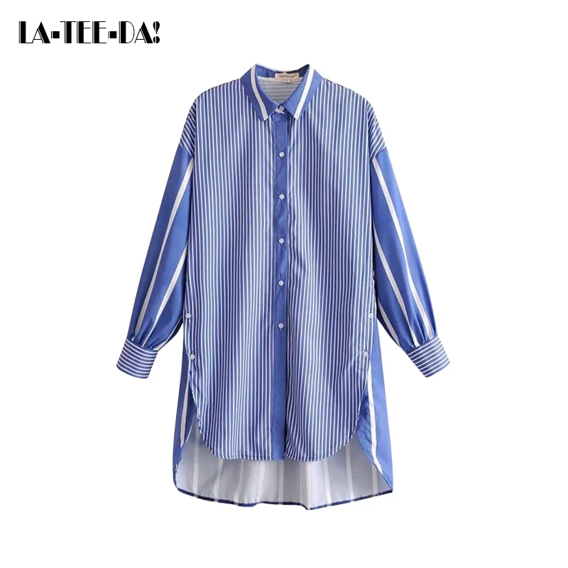 LTD119014 новые длинные рубашки Для женщин Полосатые блузки Леди Мода Включите