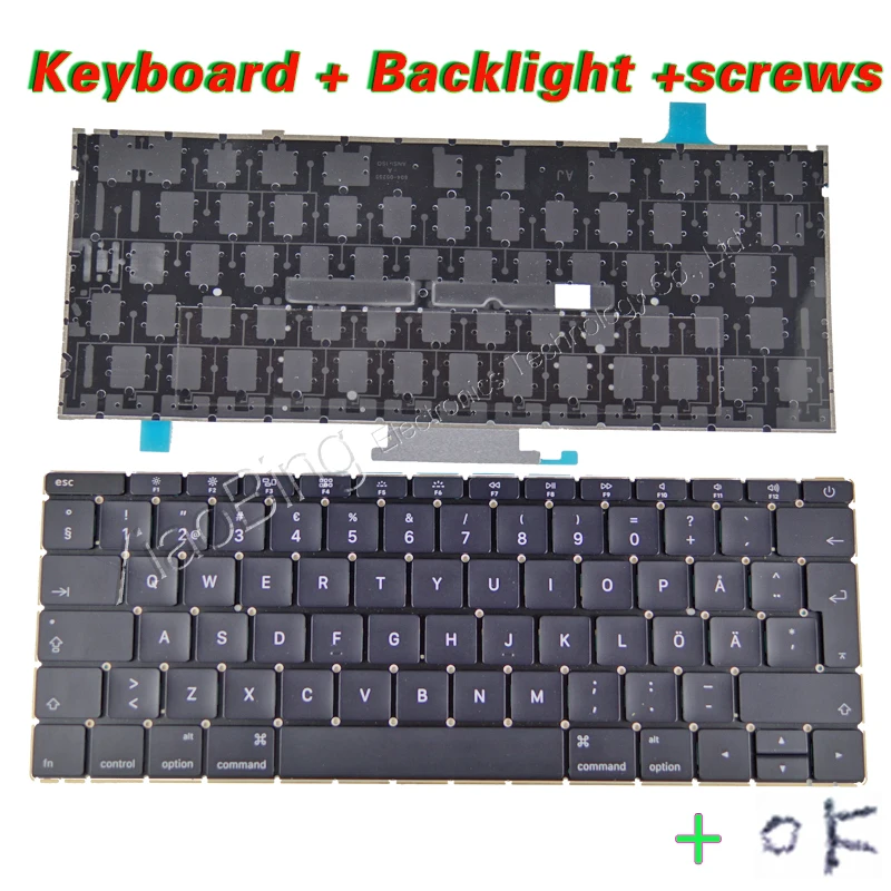 Клавиатура A1534 SW SE шведская с подсветкой и винтами клавиатура для Macbook 12 дюймов 2015