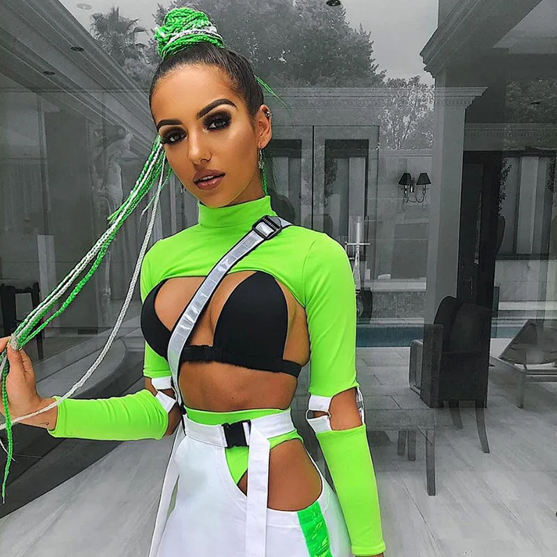 

2019 Summer Neon Tracksuits Women Fashion Buckle Halter Sleeveless Crop Tops Fitness Shorts Sets Women Two Pieces Set Streetwear