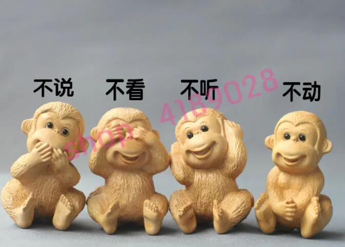 

Natural foliole boxwood, four no monkeys, handicraft ornaments