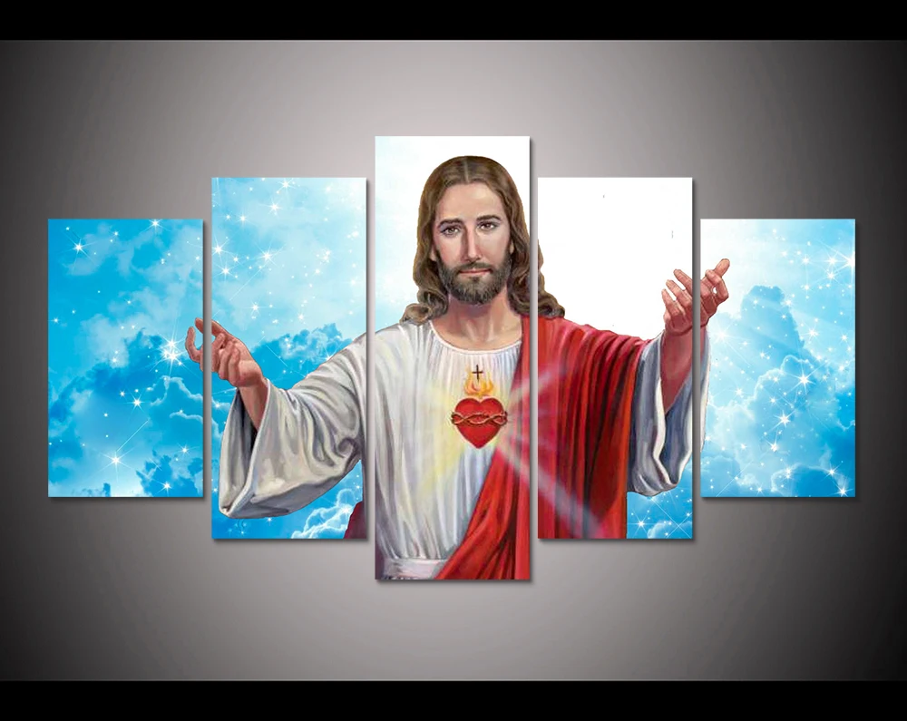 

Print 5 pcs canvas wall art Print sacred heart of jesus painting wall art home Decor Canvas Art Print Painting on canvas PT1059