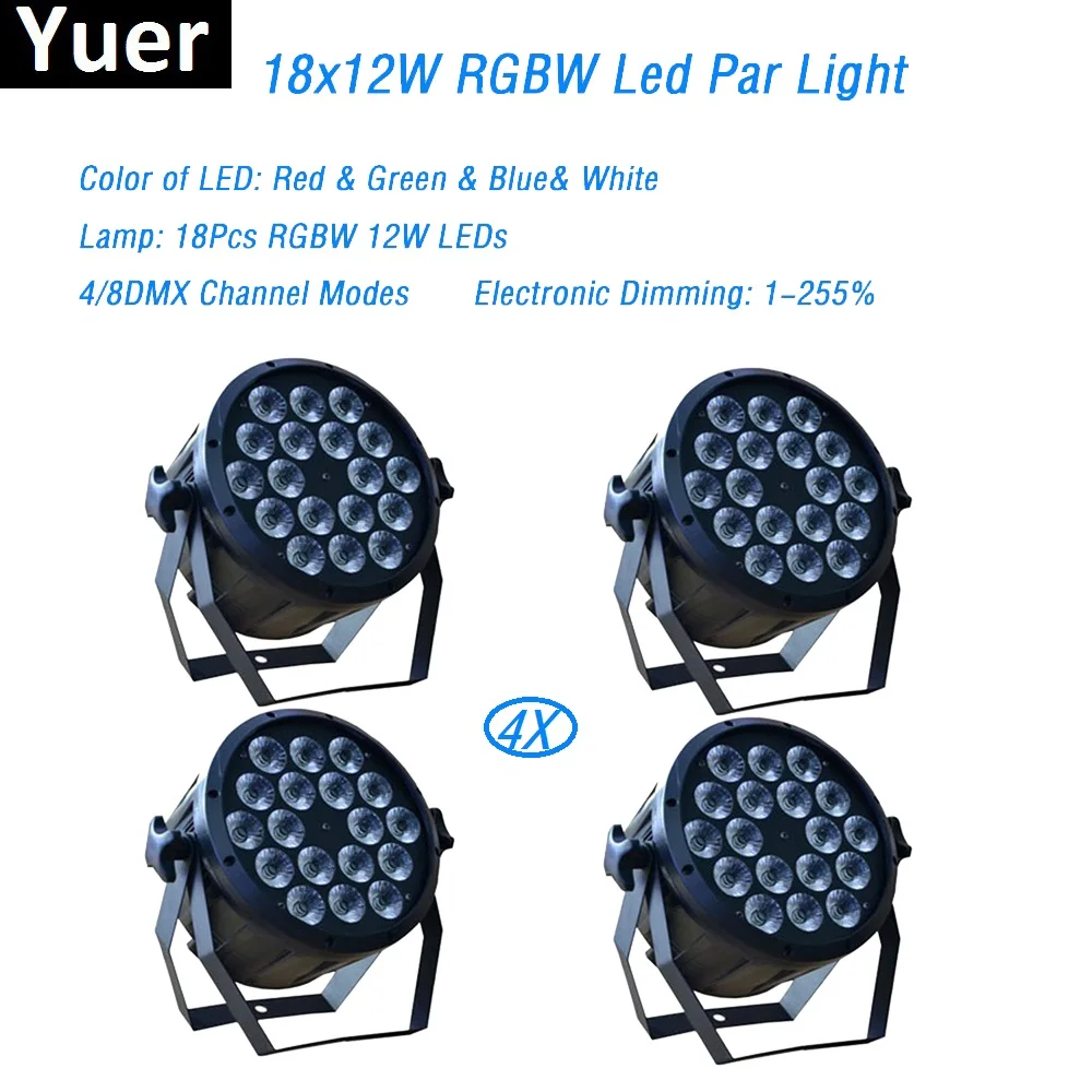 

Free Shipping Eyourlife 4Pcs/Lot 18x12W RGBW Led Par Light DMX Stage Lights Professional Flat Par Can for Party KTV DiscoDJ Lamp