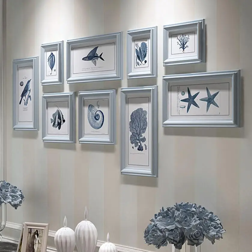 9pcs/set Mediterranean style Photo Frames,Solid Picture Frames For Wall