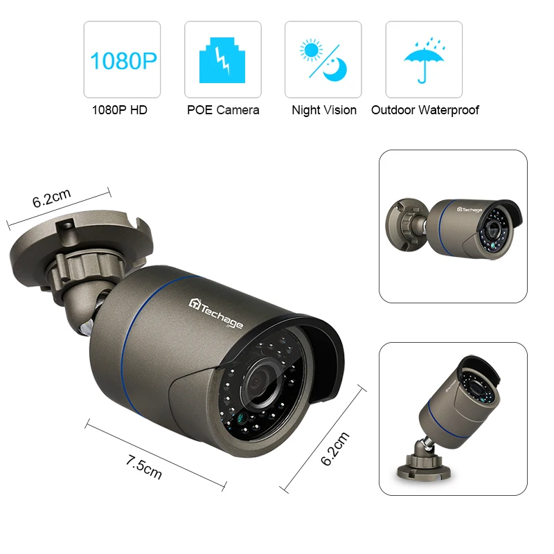  Techage 1080P 960P 720P 48V POE IP Camera Onvif Security CCTV Surveillance 1MP 1.3MP 2MP Outdoor IR - 32966117016
