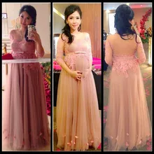 2016 Fuera del hombro Apliques de Encaje de Maternidad de Tres Cuartos de Las Mangas de Noche Backless prom Vestidos largos para las mujeres