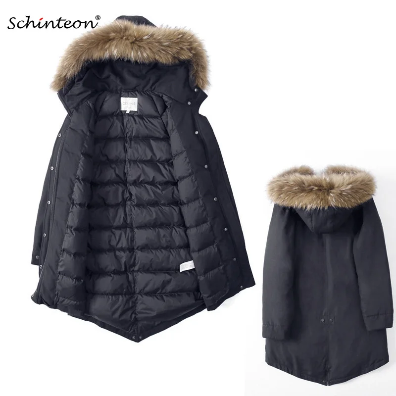 

2019 Women Goose Down Jacket with 100% Real Raccoon Fur Collar Hood Coat Outwear Thick Winter Warm Garment 90% Goose Down