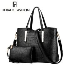 2 Sets Compuesto de los Bolsos de Cocodrilo Mujeres Bolso Del Mensajero Del Hombro Bolsas de Cuero de LA PU Bolsos de Mano Bolso de asa Superior Herald Moda nueva