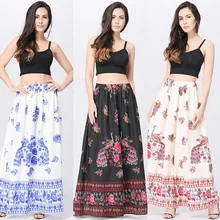 Новое поступление, повседневная юбка в пол с принтом, Женская богемная макси юбка, Пляжная Цветочная Праздничная летняя длинная юбка с высокой талией