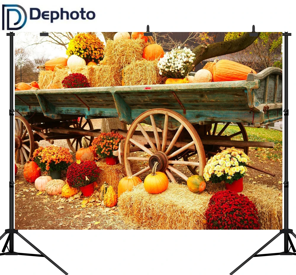 

Dephoto Seamless Vinyl Halloween Autumn Pumpkin Dry Grass Studio Backdrop Photography Photo Props Photographic Background Decor