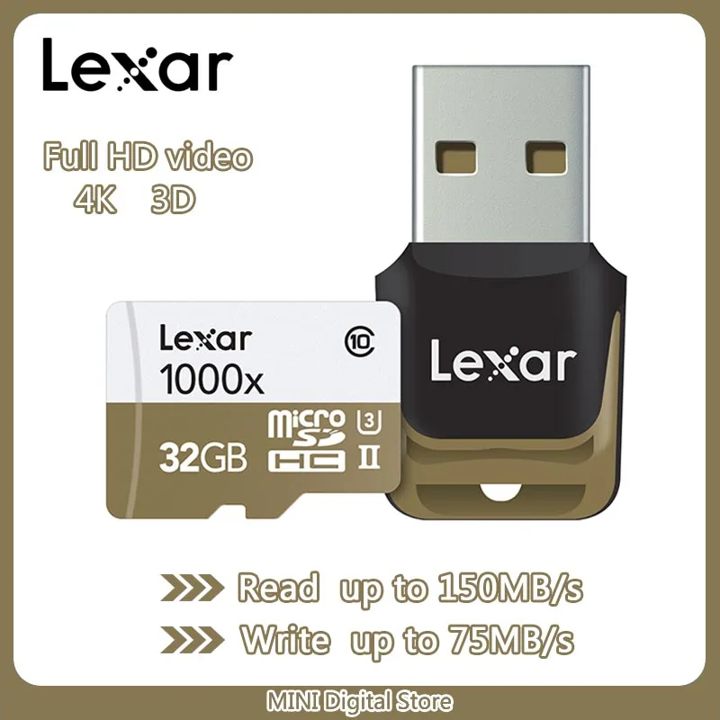 Lexar micro sd 128 Гб карта памяти 16 Гб оперативной памяти, 32 Гб встроенной памяти, UHS-II U3 Max 150 МБ/с. 64 Гб Class10 cartao de memoria карты micro sd - Емкость: 32GB