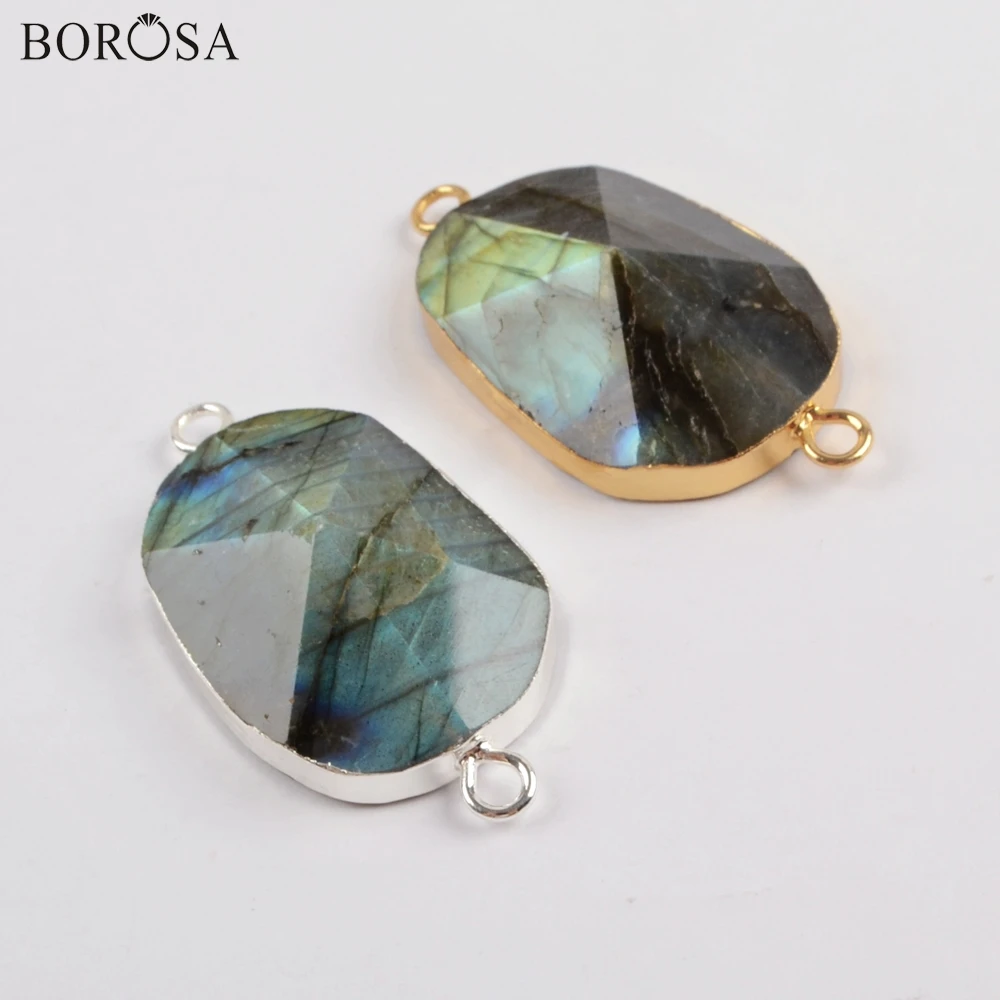 BOROSA Natural Labradorite Faceted Gold Plating Connectors Silver Charm Women Bracelet Boho DIY Gifts G1813 | Украшения и