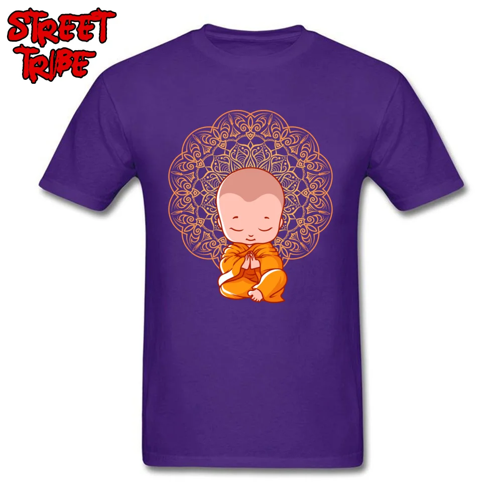 Tops T Shirt Thanksgiving Day Round Collar 100% Cotton Mens T Shirts cartoon buddhism monk little buddha Fashionable Tops Shirts New Coming cartoon buddhism monk little buddha purple