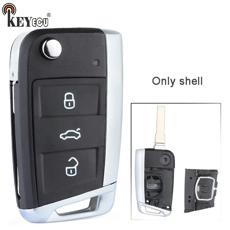 

KEYECU for V*W Volks*wagen Golf 7 GT*I MK7 Skoda Octavia A7 Seat Modified Flip Folding 3 Button Remote Car Key Shell Case Fob