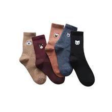 6 пар хлопковые милые Животные кота собаки Для женщин носки Meias с вышивкой в стиле ретро длинные Красочные забавные Женские носочки для девочек Разноцветные носки