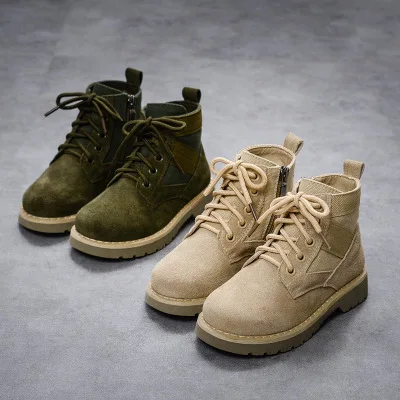 

Autumn and winter new Korean version of the high tide children's leather Martin non-slip warm boots boys boots girls leather boo