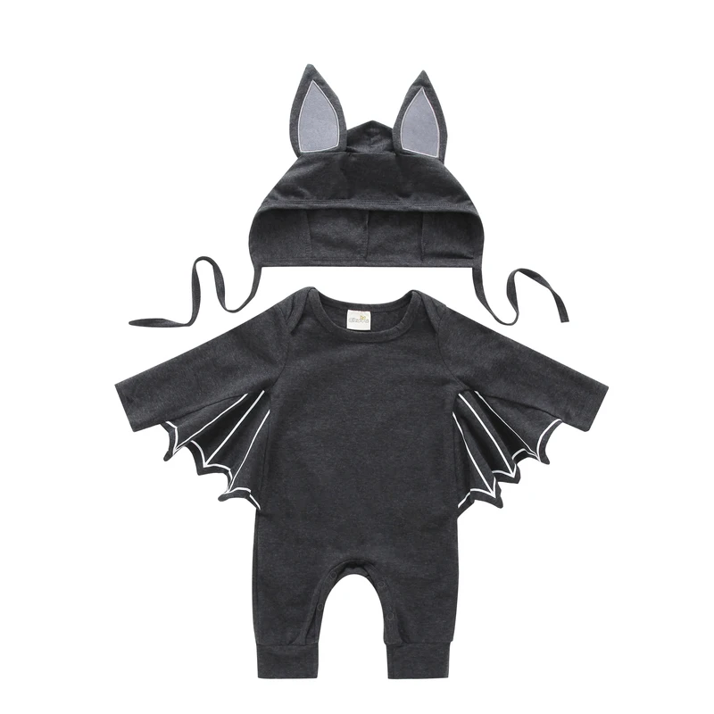 

cartoon Halloween cosplay baby clothes black batwing sleeve jumpsuit+hat toddler boy girl outfit newborn set infant clothing