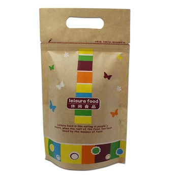 

30Pcs/Lot Lovely Stand Up Kraft Paper Zipper Bags With Matte Clear Window Dried Food Coffee Snack Tea Package Bag With Handle